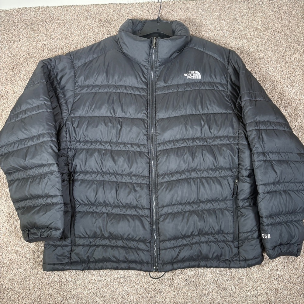 The North Face 550 Down Puffer Jacket Mens XXL Black Ripstop Full Zip Outerwear